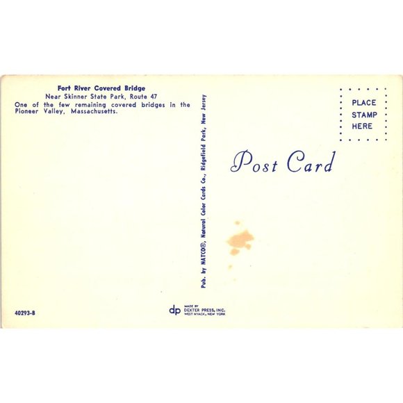 Fort River Covered Bridge Skinner State Park Massachusetts Postcards Travel - Picture 2 of 2